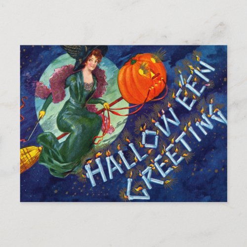 Flying Witches Halloween Postcard