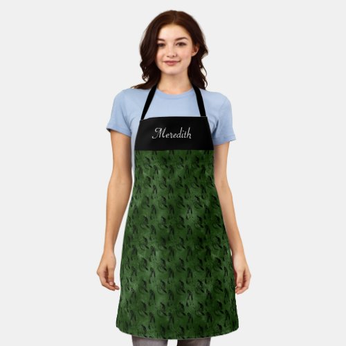 Flying Witches Over Green Pattern Apron
