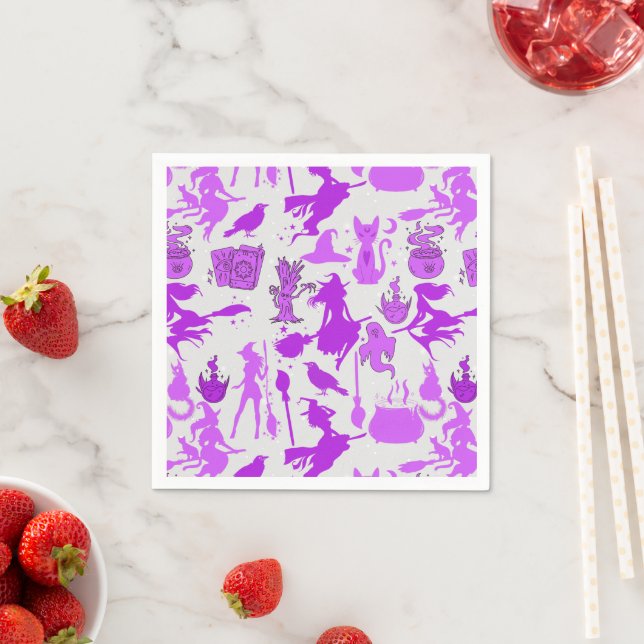 Flying witches pattern.Purple Napkins (Insitu)