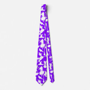 Flying witches pattern.White B Purple BG Neck Tie