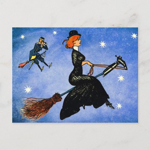 Flying Witches Seen on Halloween Postcard