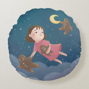 Flying with Gingerbread Cookies Dream Round Pillow