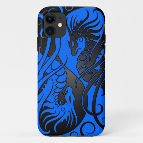 Flying Yin Yang Dragons _ blue and black iPhone 11 Case