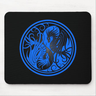 Flying Yin Yang Dragons - blue and black Mouse Pad