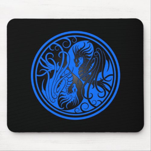 Flying Yin Yang Dragons _ blue and black Mouse Pad