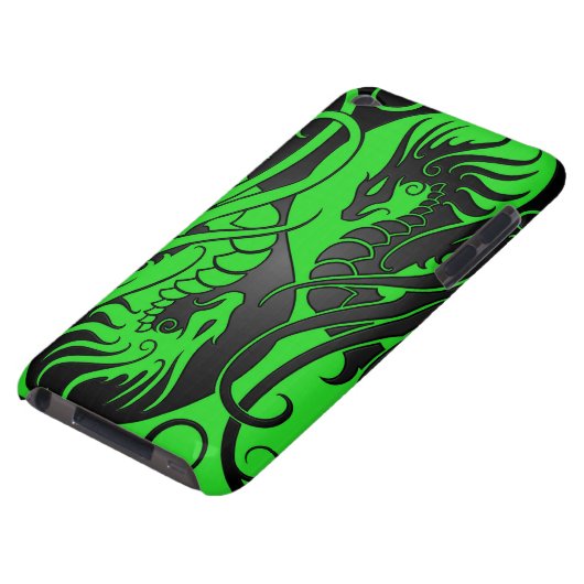 Flying Yin Yang Dragons - green and black iPod Touch Case (Bottom)