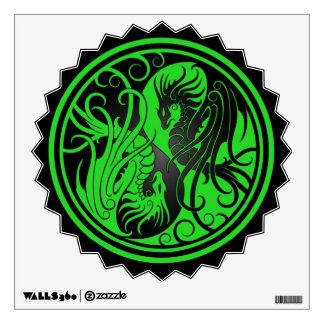 Flying Yin Yang Dragons - green and black Wall Decal