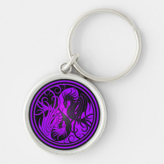 Flying Yin Yang Dragons - purple and black Keychain