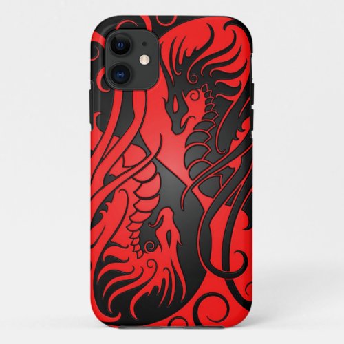 Flying Yin Yang Dragons _ red and black iPhone 11 Case