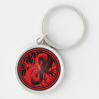 Flying Yin Yang Dragons - red and black Keychain
