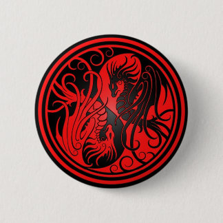 Flying Yin Yang Dragons - red and black Pinback Button