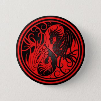 Flying Yin Yang Dragons - Red And Black Pinback Button by JeffBartels at Zazzle