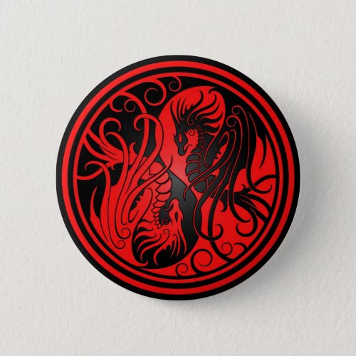 Flying Yin Yang Dragons _ red and black Pinback Button
