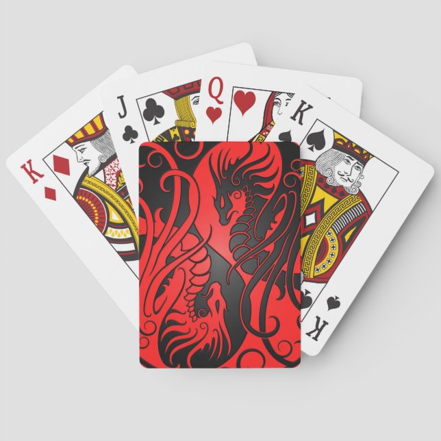 Flying Yin Yang Dragons - red and black Poker Cards (Back)