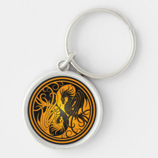 Flying Yin Yang Dragons - yellow and black Keychain