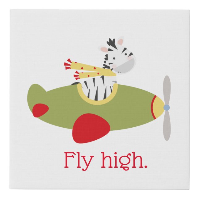 Flying Zebra Nursery Wall Art Faux Canvas Print (Front)