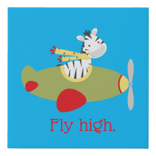 Flying Zebra on Blue Faux Canvas Print