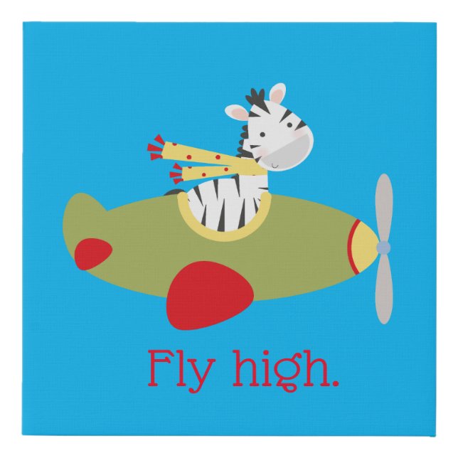 Flying Zebra on Blue Faux Canvas Print (Front)