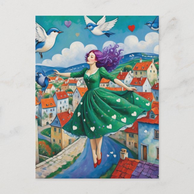 Flyinh Lady With Purple Hair Postcard (Front)