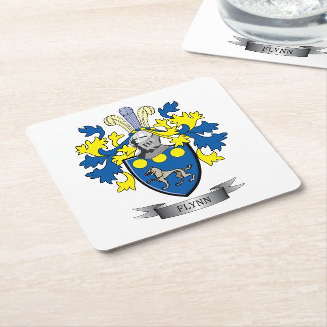 Flynn Coat of Arms Square Paper Coaster (Angled)