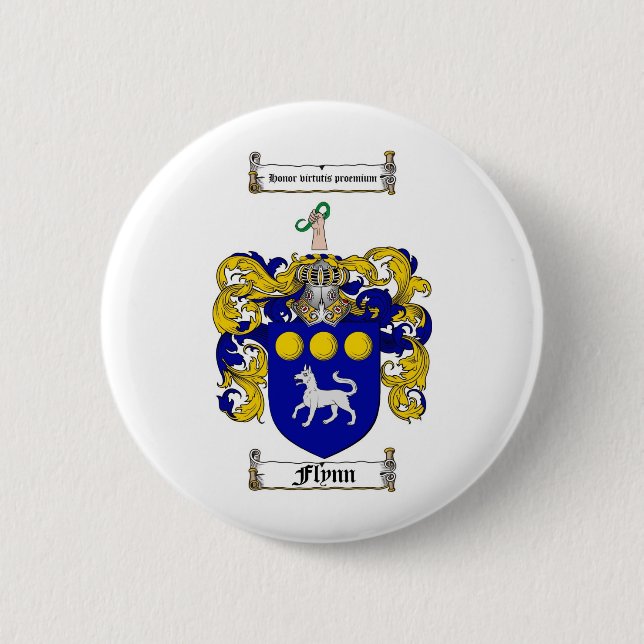 FLYNN FAMILY CREST -  FLYNN COAT OF ARMS BUTTON (Front)