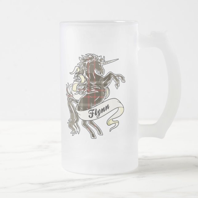 Flynn Tartan Unicorn Frosted Glass Beer Mug (Right)