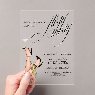 Flyrty Thirty High Heels Cocktail  30th  Acrylic Invitations