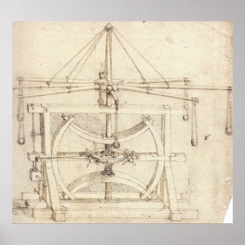 Flywheel Mechanical Drawing Leonardo da Vinci Poster