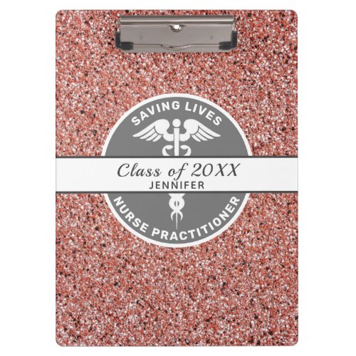 FNP Medical Pink Rose Gold Glitter Personalized Clipboard