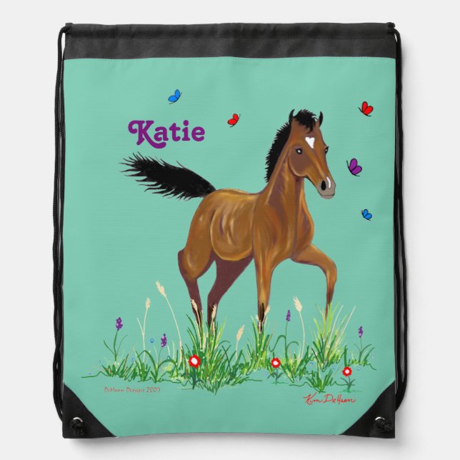Foal and Butterflies Drawstring Pack Drawstring Bag (Front)