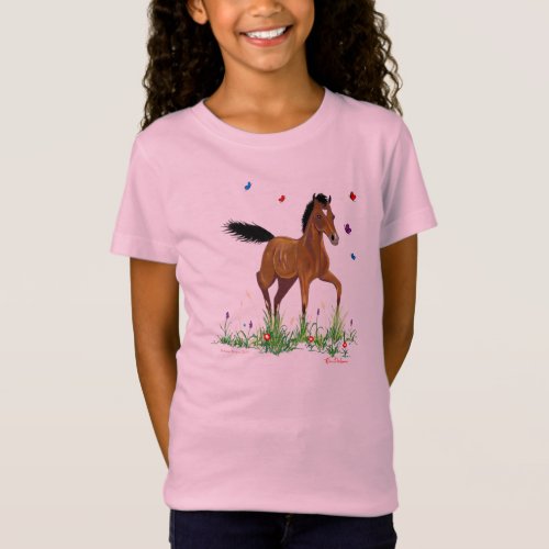 Foal and Butterflies Girls Baby Doll Fitted Tee