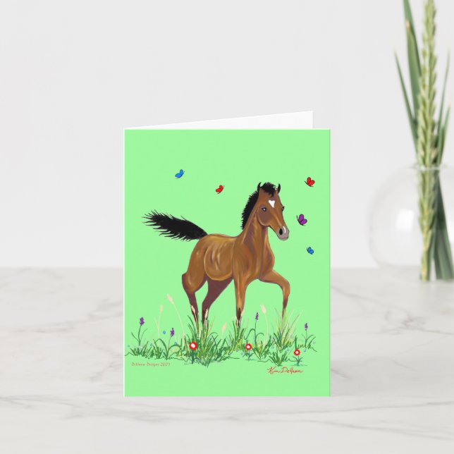 Foal and Butterflies Note Card (Front)
