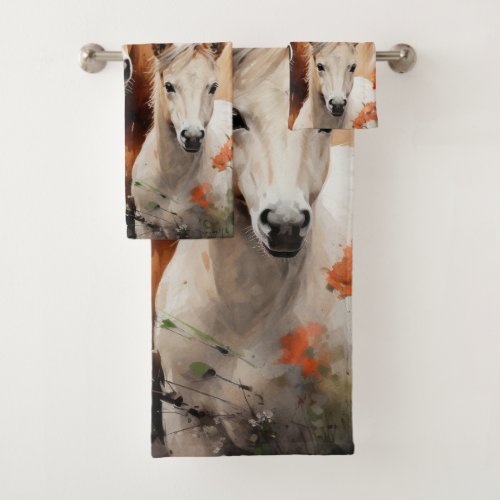 Foal and horse in the poppy meadow bath towel set