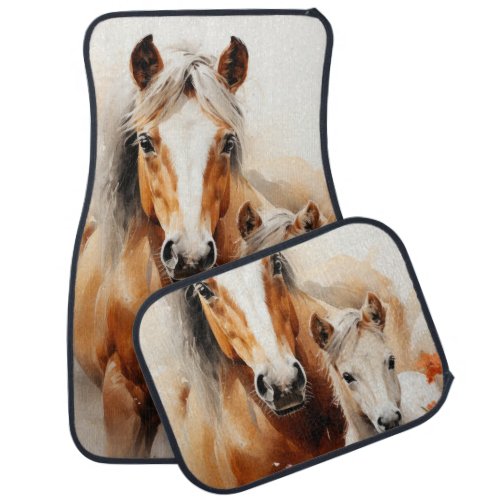 Foal and horse in the poppy meadow car floor mat