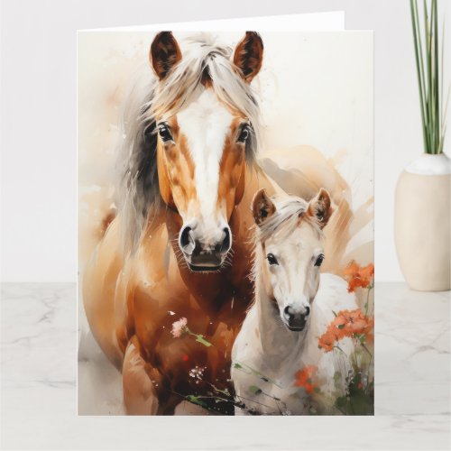 Foal and horse in the poppy meadow card