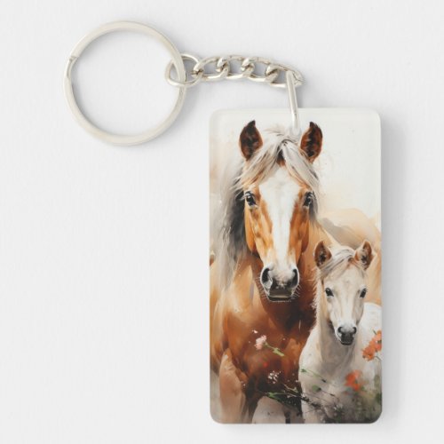 Foal and horse in the poppy meadow keychain
