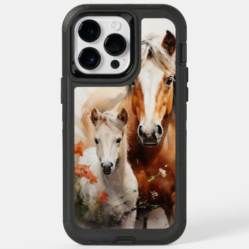 Foal and horse in the poppy meadow OtterBox iPhone 14 pro max case