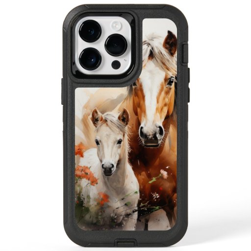 Foal and horse in the poppy meadow OtterBox iPhone 14 pro max case