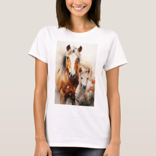 Foal and horse in the poppy meadow T_Shirt