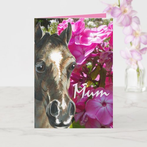 Foal art and pink flowers Mothers Day Card