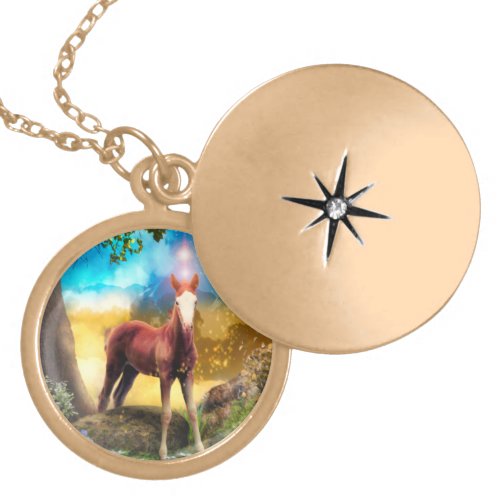 Foal Horse ENCHANTED FOREST Gold Plated Necklace