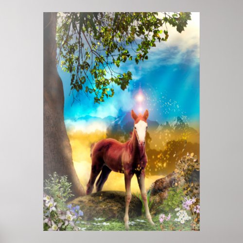 Foal Horse ENCHANTED FOREST Poster