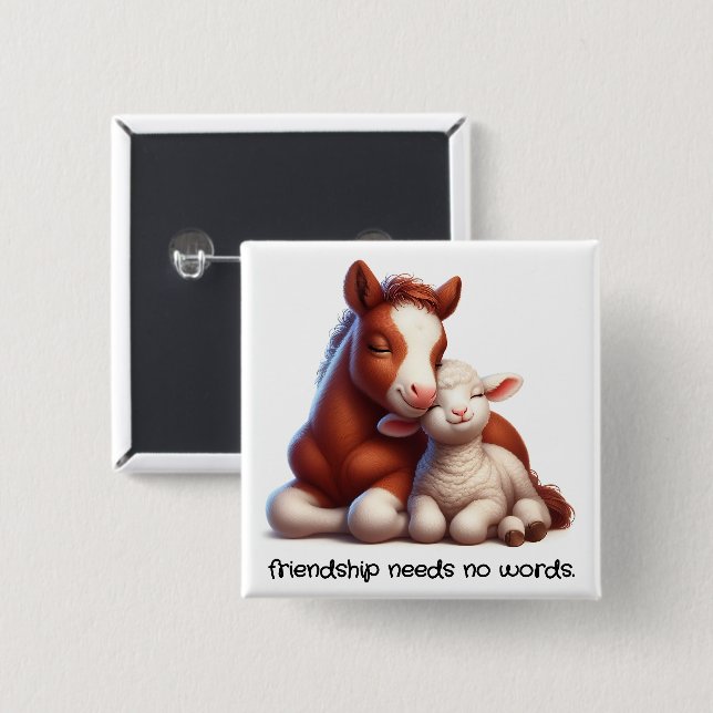 Foal & Lamb Best Friends Share a Touching Moment Button (Front & Back)
