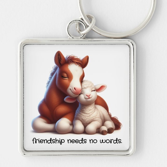 Foal & Lamb Best Friends Share a Touching Moment Keychain (Front)