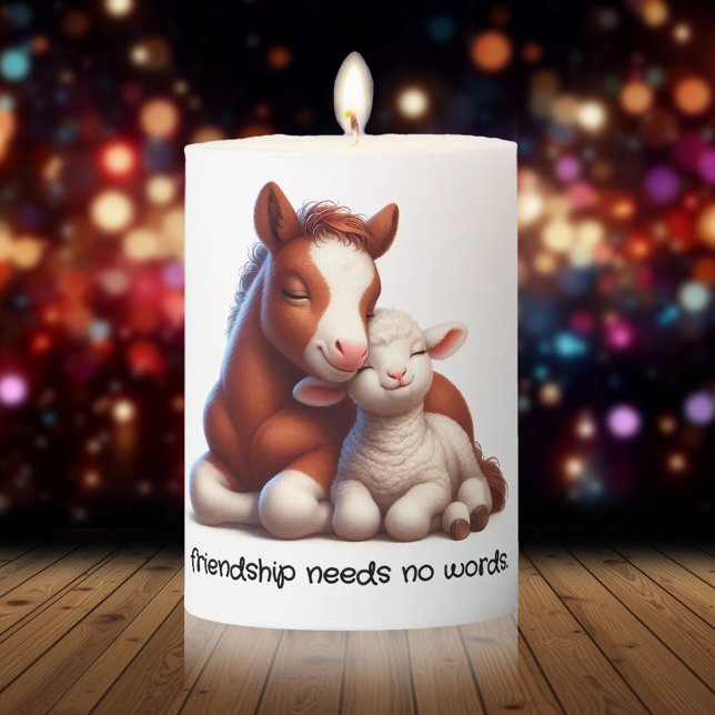 Foal & Lamb Best Friends Share a Touching Moment Pillar Candle (Baby Horse and Sheep Cuddling Friendship Needs No Words Pillar Candle Cover Photo)