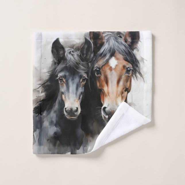 Foal with his mother bath towel set (Wash Cloth)