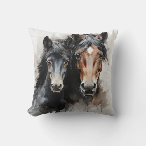 Foal with his mother throw pillow