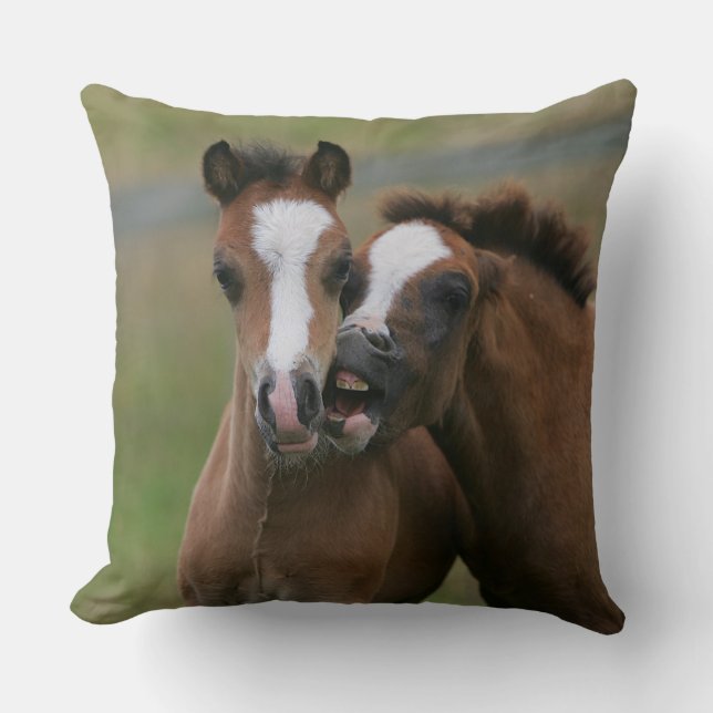 Foals Playing Throw Pillow (Front)