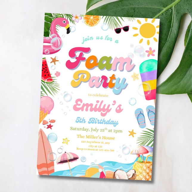 Foam Birthday Party invite, Summer Beach Party Invitation (Creator Uploaded)