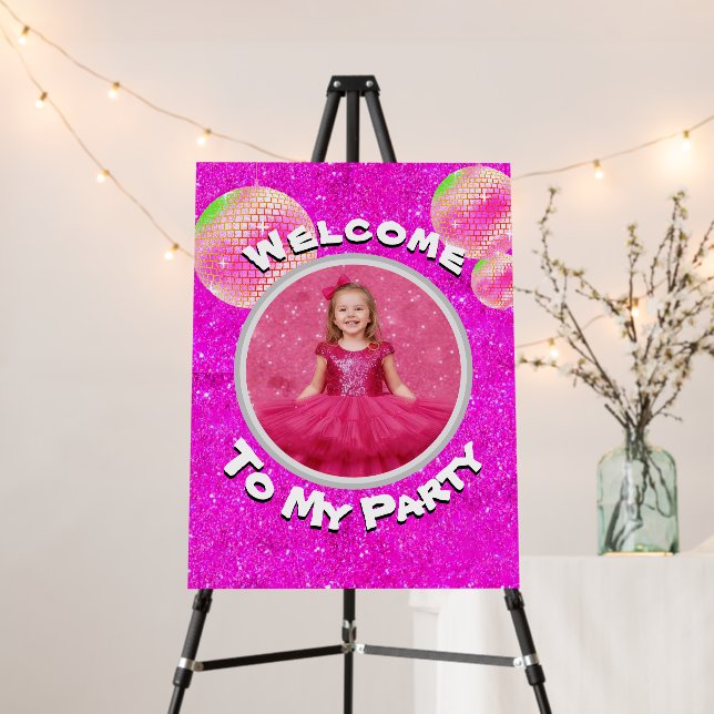 Foam Board Pink Gilter Birthday Party Sign (In Situ (Stand))